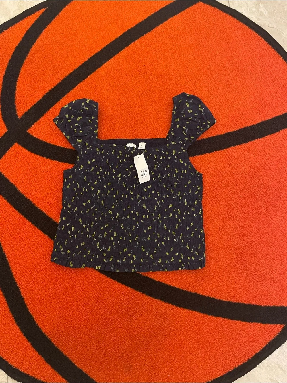 GAP Navy Floral Smocked Square-Neck Tank with Ruffle Straps